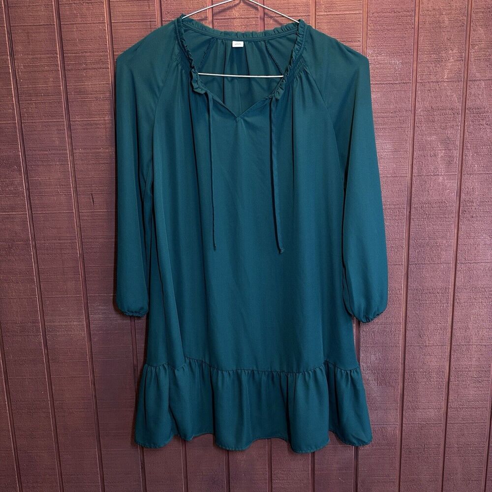 OLD NAVY EMERALD GREEN SMOCKED SLEEVE DRESS Size medium Lightweight - Picture 3 of 11